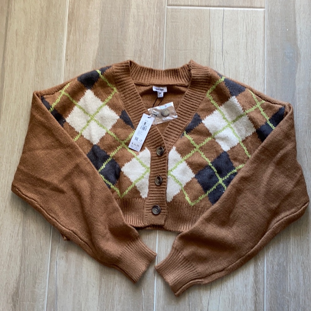 Garage brown plaid cardigan